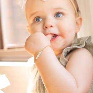Green Jade Bracelet for Baby/ 14K Gold Fill Baby Bracelet/ Baby Bracelet with Initial/ Baby Jewelry/ Little Girl Gold Bracelet