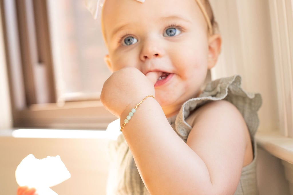 Green Jade Bracelet for Baby/ 14K Gold Fill Baby Bracelet/ Baby Bracelet with Initial/ Baby Jewelry/ Little Girl Gold Bracelet