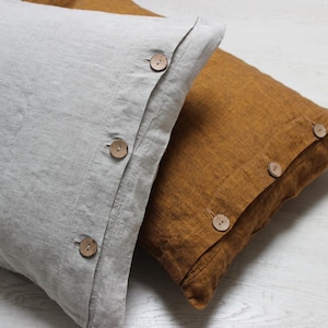 Linen Buttoned Pillowcase. Organic linen pillow cover. Stonewashed softened organic pillow case with buttons. Organic bedding. image 1