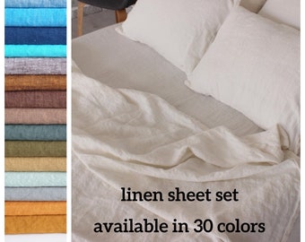 Linen Sheet Set 4 pcs 2 pcs pillowcases, flat sheet, fitted sheet. Linen Sheets. Bed linen Twin Full Queen King CalKing size. in 30 colors