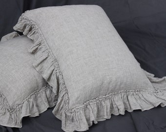 Linen ruffled pillow sham. Linen pillow cover Standard Queen King EUR. Linen pillowcase. Soft pillow cover. Organic bedding. Bed linen