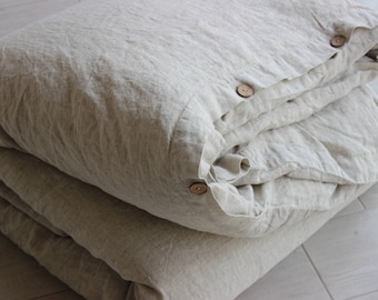 Free Shipping Natural Linen Duvet Cover With Wood Button Closure