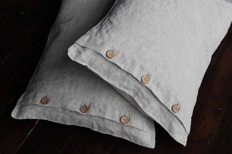 Linen Buttoned Pillowcase. Organic linen pillow cover. Stonewashed softened organic pillow case with buttons. Organic bedding. image 7