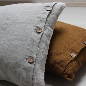 Linen Buttoned Pillowcase. Organic linen pillow cover. Stonewashed softened organic pillow case with buttons. Organic bedding. image 8