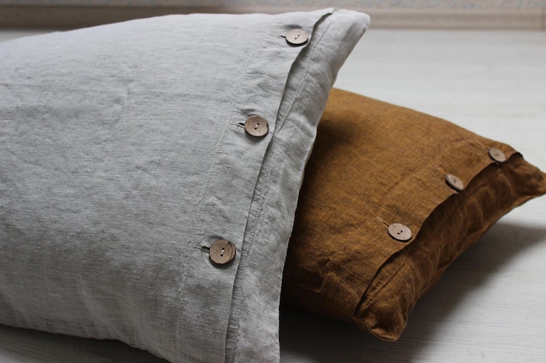 Linen Buttoned Pillowcase. Organic linen pillow cover. Stonewashed softened organic pillow case with buttons. Organic bedding. image 8