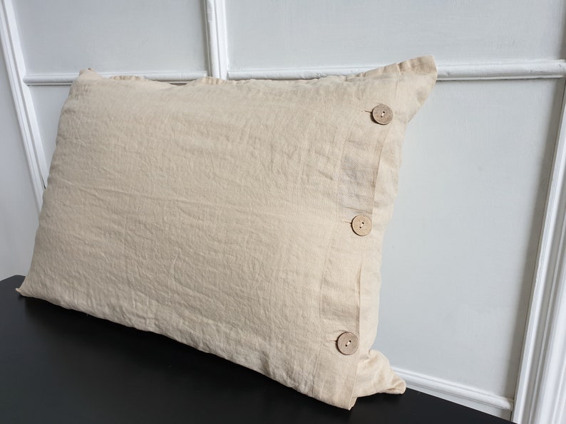 Linen Buttoned Pillowcase. Organic linen pillow cover. Stonewashed softened organic pillow case with buttons. Organic bedding. image 10