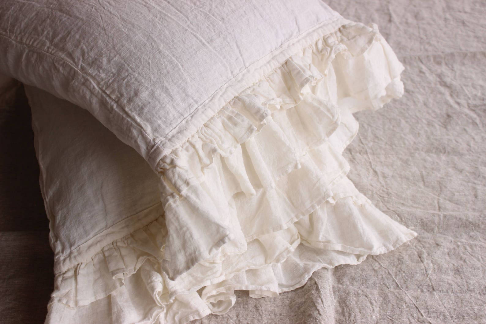 Linen Ruffled Pillow Sham. Stonewashed Softened Frill Pillow Etsy