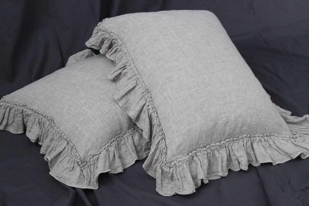 Linen Ruffled Pillow Sham. Linen Pillow Cover Standard Queen King EUR