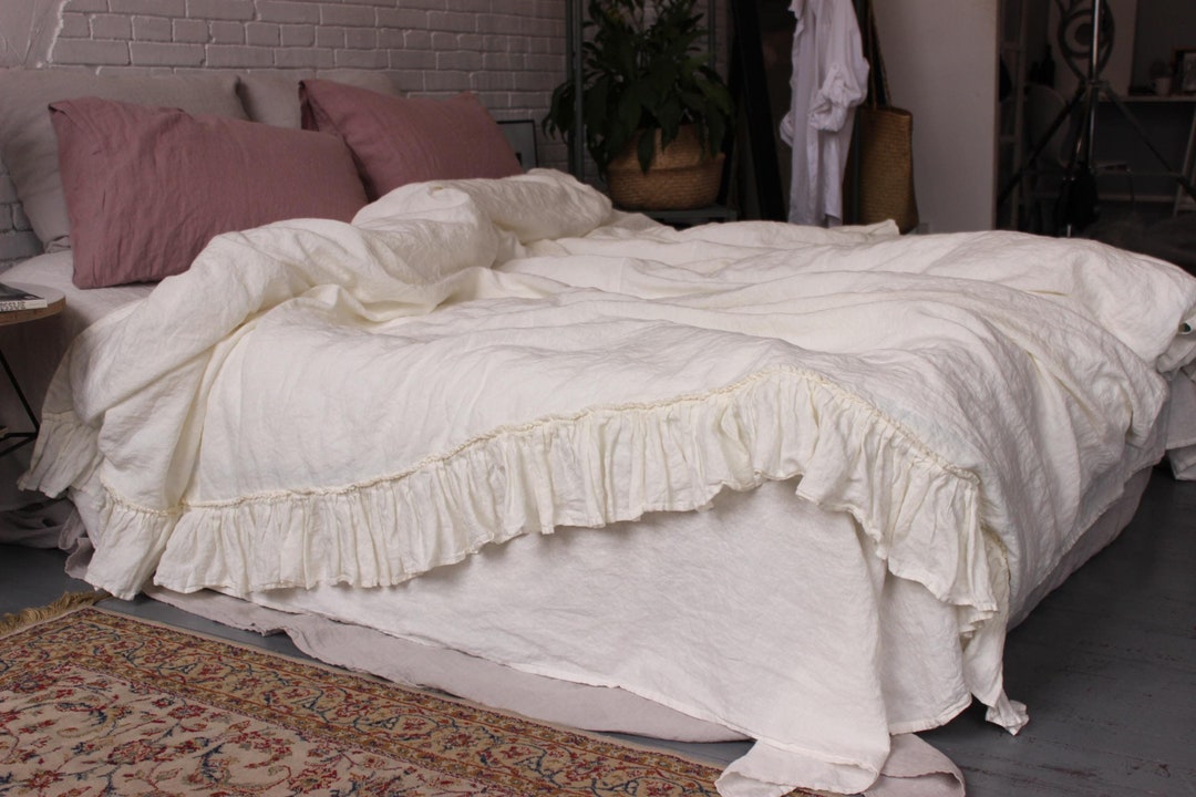 Ruffled Comforter Cover Soft Stonewashed Linen Duvet Cover Twin Full