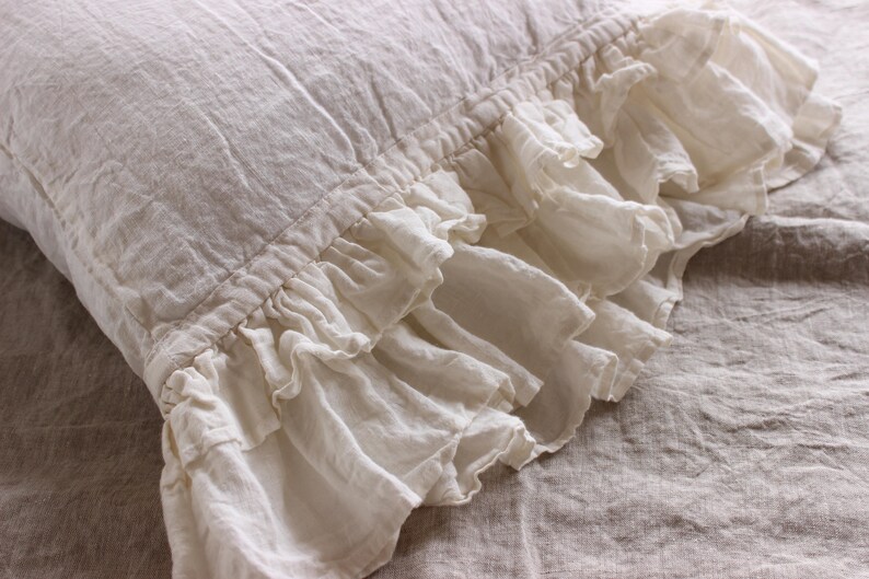 Linen Ruffled Pillow Sham. Stonewashed Softened Frill Pillow Etsy