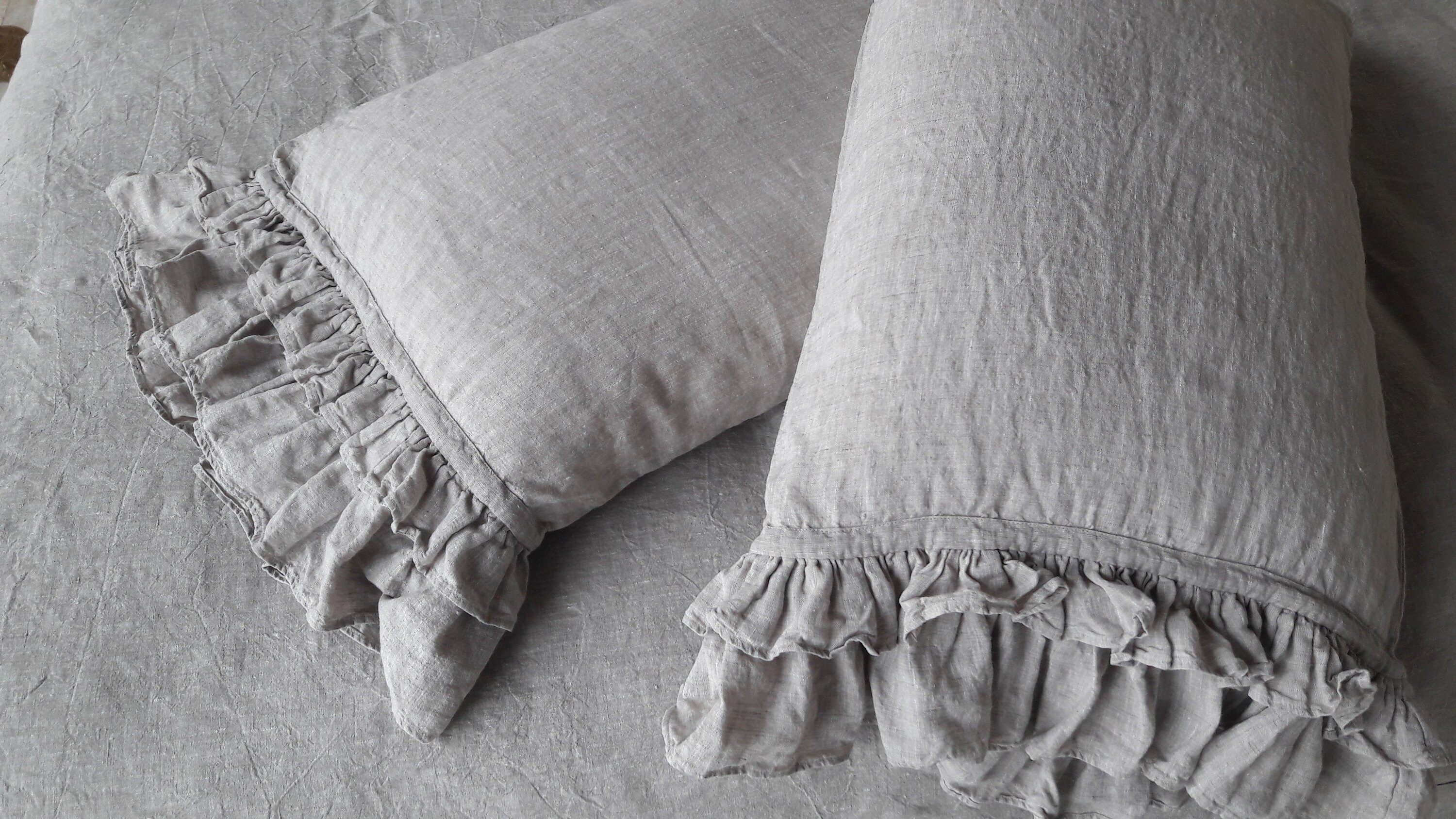 Linen Ruffled Pillow Sham. Stonewashed Softened Frill Pillow Etsy
