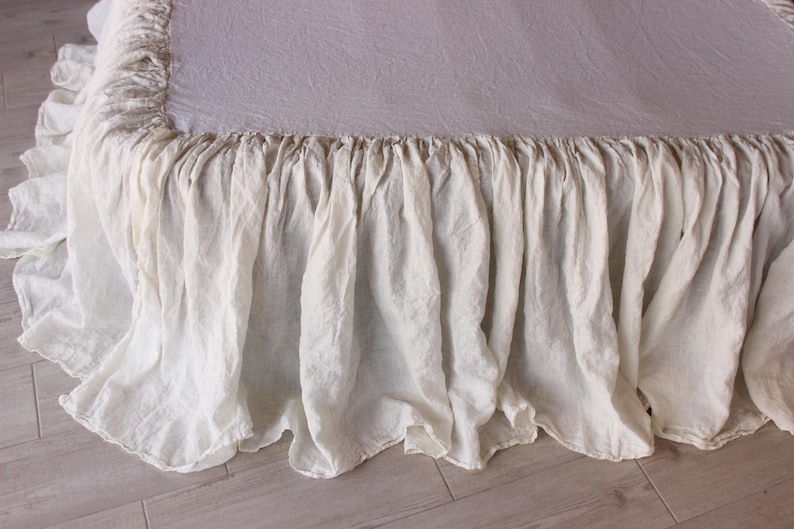 Linen Bedskirt Dust Ruffle Split Corners Organic Stone Washed Image 0