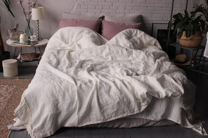 Ruffled Comforter Cover Soft Stonewashed Linen Duvet Cover Twin Full