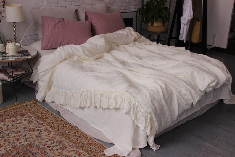 Ruffled Comforter Cover Soft Stonewashed Linen Duvet Cover Twin Full