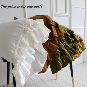 Linen Ruffled Pillow Sham. Stonewashed Softened Frill Pillow Case. Organic Soft pillow cover Standard Queen EUR King Pillow Sham with Ruffle