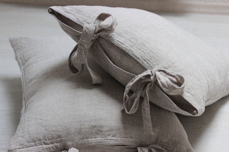 100 Linen Pillowcase with ties. Stonewashed Soft flax. Etsy