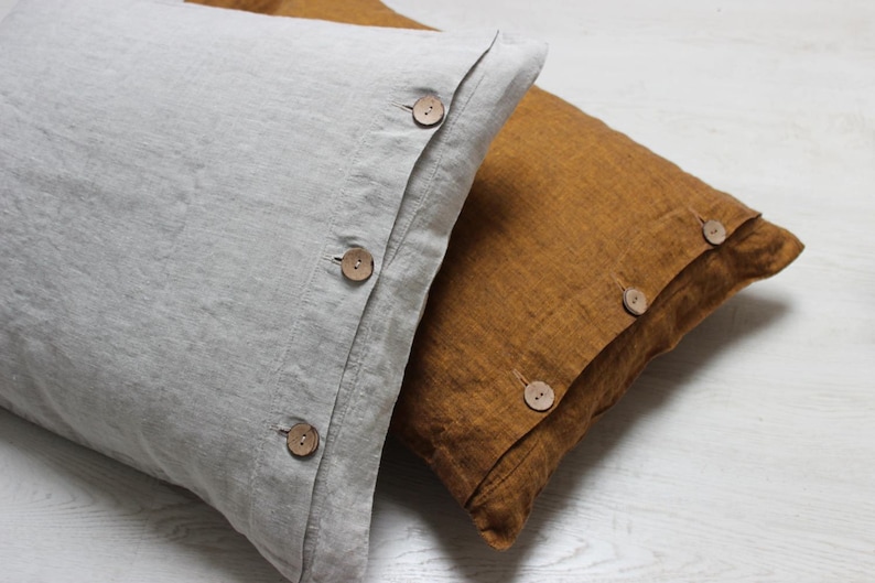 Linen Buttoned Pillowcase. Organic linen pillow cover. Stonewashed softened organic pillow case with buttons. Organic bedding. image 1