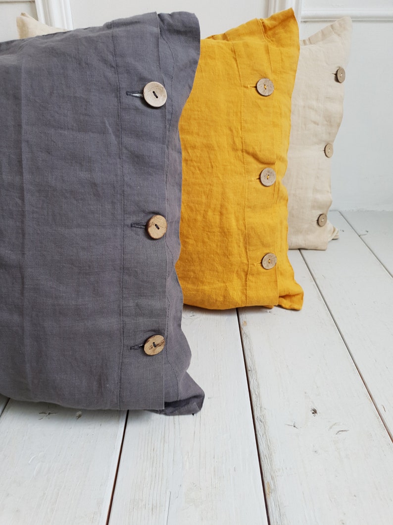 Linen Buttoned Pillowcase. Organic linen pillow cover. Stonewashed softened organic pillow case with buttons. Organic bedding. image 5