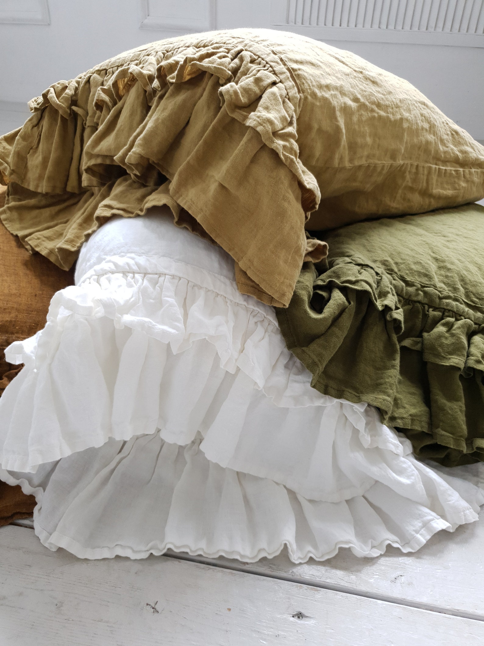 Linen Ruffled Pillow Sham. Stonewashed Softened Frill Pillow Etsy