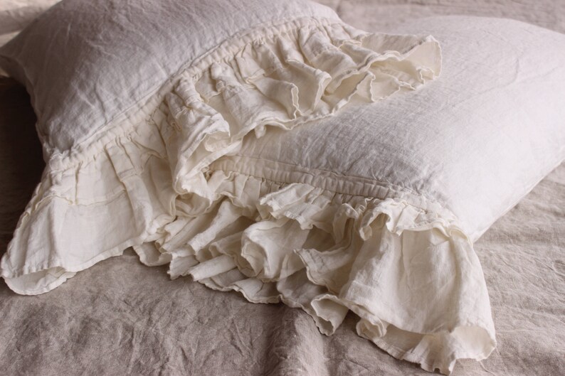 Linen Ruffled Pillow Sham. Stonewashed Softened Frill Pillow Etsy