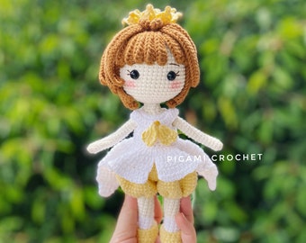 Sakura Crochet Doll Pattern, Anime Amigurumi Pattern, Yellow dress Pattern, Pigami Crochet (PDF/ENG)