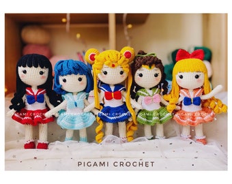 Sailor Moon Crochet Doll Amigurumi Pattern - 5 doll's Patterns 22 cm -  Pigami/ PDF