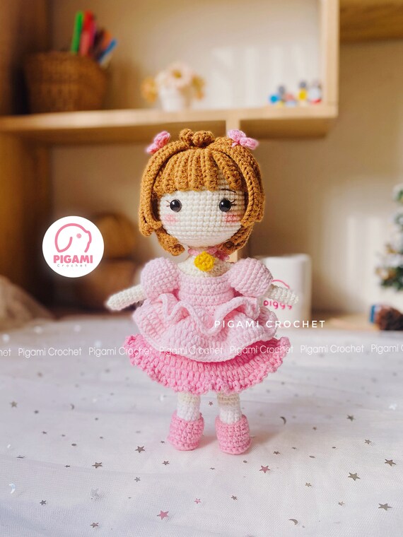 Crochet Doll Pattern, Anime Amigurumi Pattern, Pink Dress