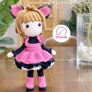 Patroon gehaakte pop, sakuraroze kat, amigurumipatroon