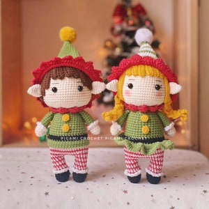 Modèle de poupée au crochet, modèle Amigurumi, elfe de Noël Casper et Carol
