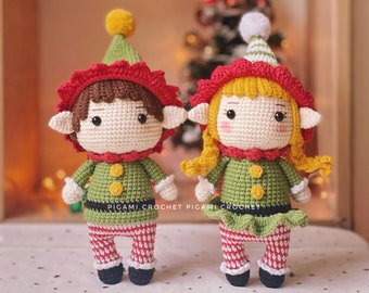 Crochet Amigurumi Pattern Christmas ELF Casper and Carol