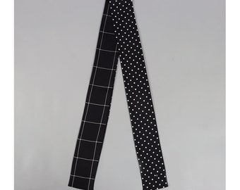 100% Pure Silk Twill Double Layer Long Skinny Scarf Polka dot Hair Scarf Black White Headband Ponytail Tie Head Wrap Wrist Bag Scarf Check