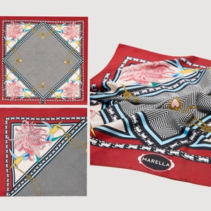 120CM Italian Pure Silk Twill Foulard Large Square Scarf Oversize Head Hair Wrap Flower Bird Designer Bandana Geometric Shawl Red Pink Black