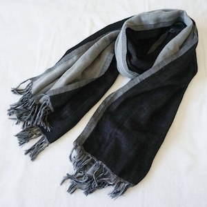 100% Pure Virgin Wool Double Faced Tassel Pashmina Super Soft Light Warm Womens Mens Long Scarves Shawls Wraps Dark Grey Black Fathers gift