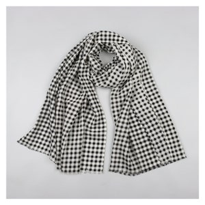 100% Wool Check Blanket Scarf Black White Plaid Wrap Unisex Oversized 2M Winter Grey Shawl Men Women Boys Girls Boyfriend style fringed ends