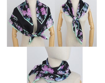 100% Pure Silk Twill 90cm Large Square Scarf Green Teal Black Pink Head Hair Wrap Floral Print Shawl Women Silk Bandana Mother Gift Turban