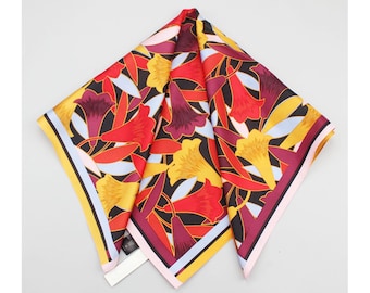 Blumen Schal aus Seidentwill, Herbst Burgunderrot, 64 cm im Quadrat (leichter Defekt)