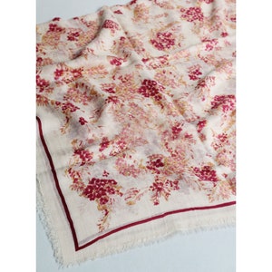 Wool Floral Scarf: Lightweight Pashmina Shawl, Plum Red
