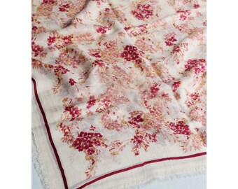 Wool Floral Scarf: Lightweight Pashmina Shawl, Plum Red