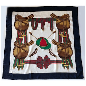 Pure Silk Jacquard Women Large Square Scarf 90CM Head Neck Hair Wrap Horse Saddle Bandana Equestrian Shawl Navy Blue Cream Brown Neckerchief