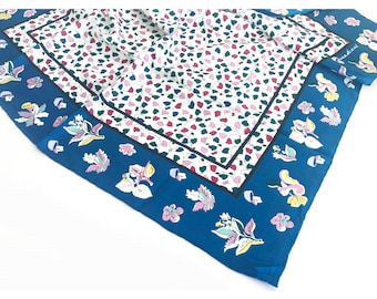 Italian Silk Scarf, Vintage Floral Twill Bandana, 90cm Square