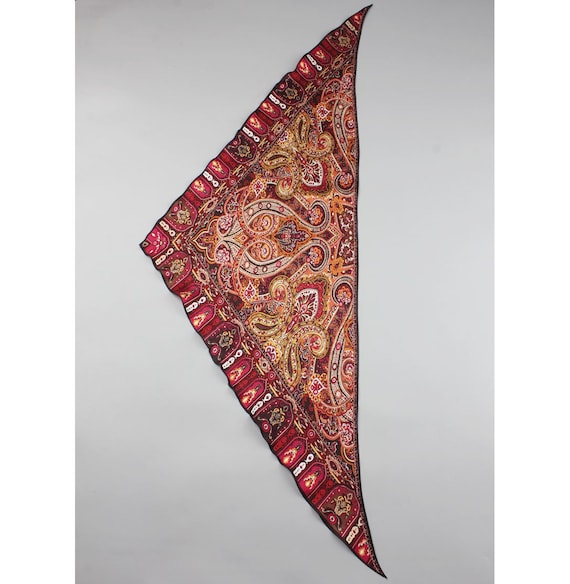 Brown Paisley Mulberry Silk Neck Scarf Folk Paisley Neck Rag 100% Mulberry Silk Square Scarf for  main image 3