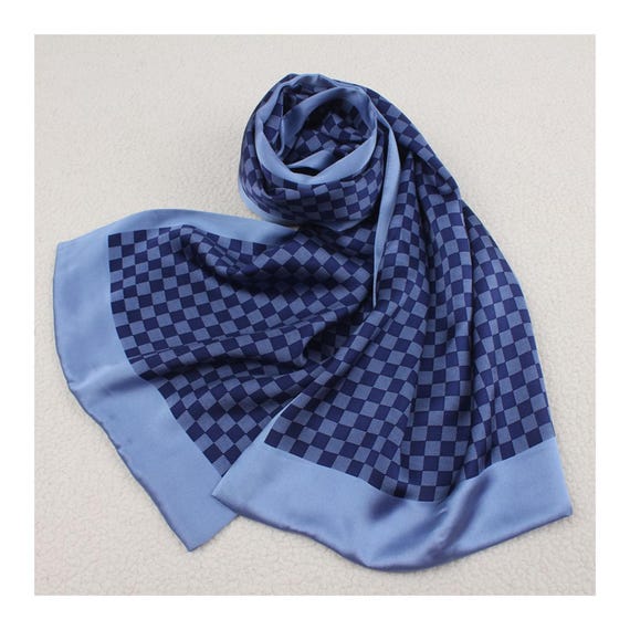 PURE SILK SATIN Men Luxury Long Scarf Double Layered Neck Wrap Navy Blue  Geometric Check Print Formal Dress Suit Cravat Unisex Coat Scarf - Etsy  Israel