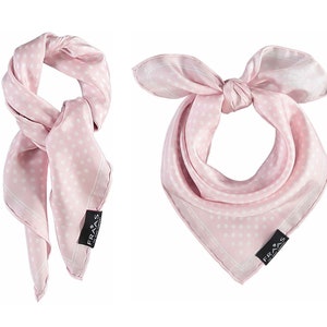 100% Pure Silk Twill 21&quot; Small Square Scarf Head Neck Hair Wrap Wrist Bag Tie Polka Dot 55cm Bandana Vintage Kerchief Pink White Mother Gift