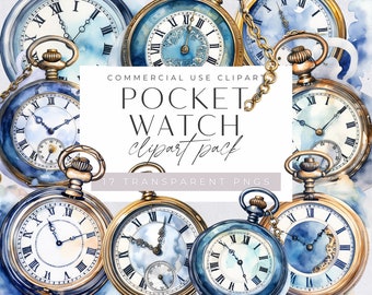 Pocket Watch Png, Old Vintage Watches Clipart, Antique Watercolor Watch Graphics, Retro Clock Face svg, Commerical Use, Instant Download