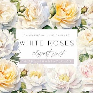 White Roses Wedding Clipart, Floral Bouquets, Graphics, Watercolor Flowers, commercial use, Transparent PNGs, Invitations, Invites