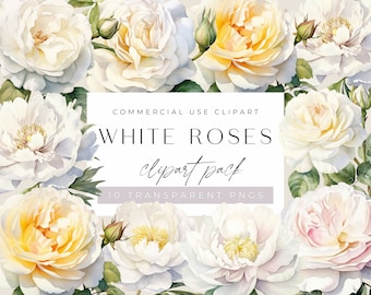 White Roses Wedding Clipart, Floral Bouquets, Graphics, Watercolor Flowers, commercial use, Transparent PNGs, Invitations, Invites