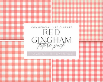 Gingham Red and White Texture Clipart, Check Pattern Backgrounds, jpeg Clip Art, Commercial use, Gingham Digital Paper
