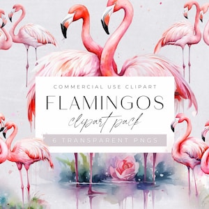 Flamingo Clipart commercial use,  Pink Flamingos, Watercolor Tropical Birds, Exotic, Card Making, Junk Journal Clip Art, Transparent PNGs,