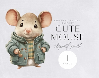 Schattige muis clipart aquarel | ENKELE AFBEELDING | Commerciële licentie, transparante png, ongewenste tijdschriften, digitaal papier, schattig dier