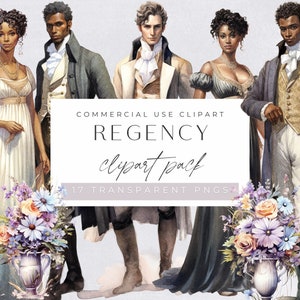Regency Fashion Clipart Pack, Figures, People, Vintage Women, Man, for commercial use, Pride And Prejudice, Transparent PNGs,